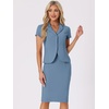 image:imageAllegra K Womens Suits 2 Piece Skirt Set Business Professional Outfits Short Sleeve Blazer Pencil Skirt SuitGrey Blue