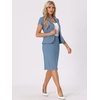 image:imageAllegra K Womens Suits 2 Piece Skirt Set Business Professional Outfits Short Sleeve Blazer Pencil Skirt SuitGrey Blue
