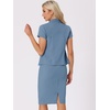 image:imageAllegra K Womens Suits 2 Piece Skirt Set Business Professional Outfits Short Sleeve Blazer Pencil Skirt SuitGrey Blue