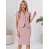 image:imageAllegra K Womens Suits 2 Piece Skirt Set Business Professional Outfits Short Sleeve Blazer Pencil Skirt SuitPink