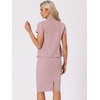image:imageAllegra K Womens Suits 2 Piece Skirt Set Business Professional Outfits Short Sleeve Blazer Pencil Skirt SuitPink