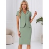 image:imageAllegra K Womens Suits 2 Piece Skirt Set Business Professional Outfits Short Sleeve Blazer Pencil Skirt SuitSea Green