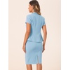 image:imageAllegra K Womens Suits 2 Piece Skirt Set Business Professional Outfits Short Sleeve Blazer Pencil Skirt SuitSky Blue