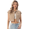image:imageAllegra K Womens Cropped Denim Jacket Top Short Sleeve Summer Jean Jackets  Cap Sleeves Button Down for Casual Daily Layering Trendy 2026 OutfitsKhaki