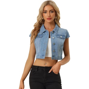 image:imageAllegra K Womens Cropped Denim Jacket Top Short Sleeve Summer Jean Jackets  Cap Sleeves Button Down for Casual Daily Layering Trendy 2026 OutfitsLignt Blue
