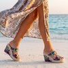 image:imageAllegra K Women Colorful Printed Hollowout Platform PeepToe Sandals  406inch heel height 138inch platform Vibrant print upper Slipon style Hollowout designPurple
