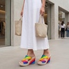 image:imageAllegra K Women Colorful Printed Hollowout Platform PeepToe Sandals  406inch heel height 138inch platform Vibrant print upper Slipon style Hollowout designColorful