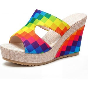 image:imageAllegra K Women Colorful Printed Hollowout Platform PeepToe Sandals  406inch heel height 138inch platform Vibrant print upper Slipon style Hollowout designColorful
