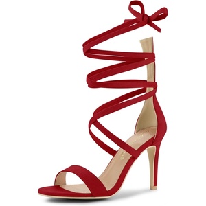 image:imageAllegra K Women Faux Suede Open Toe Stiletto Heel Lace Up Sandals  Strappy design ABS heel Open toe Lace up Stiletto heel Office Party Evening Dating 3 34 inch heightRed