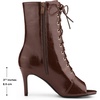 image:imageAllegra K Women Faux Leather Lace Up Peep Toe Stiletto Heel Ankle Boots  Pointed toe silhouette Comfortable toe room Versatile for daily wear ABS outsole constructionBrown