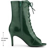 image:imageAllegra K Women Faux Leather Lace Up Peep Toe Stiletto Heel Ankle Boots  Pointed toe silhouette Comfortable toe room Versatile for daily wear ABS outsole constructionDark Green