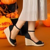 image:imageAllegra K Women Platform Espadrille Wedge Open Toe Ankle Strap Sandals  TPR outsole EVA wedge Wedge heel Party Office Casual Dating Evening Open toe Ankle strap PlatformBlack