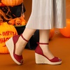 image:imageAllegra K Women Platform Espadrille Wedge Open Toe Ankle Strap Sandals  TPR outsole EVA wedge Wedge heel Party Office Casual Dating Evening Open toe Ankle strap PlatformRed