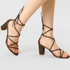 image:imageAllegra K Womens Strappy Lace Up Chunky Heeled Sandals  3 inches Heels Open Toe Faux leather Padded insole for comfort Summer Heel for Women Dress ShoesCoffee