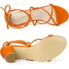 image:imageAllegra K Womens Strappy Lace Up Chunky Heeled Sandals  3 inches Heels Open Toe Faux leather Padded insole for comfort Summer Heel for Women Dress ShoesOrange