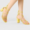 image:imageAllegra K Womens Strappy Lace Up Chunky Heeled Sandals  3 inches Heels Open Toe Faux leather Padded insole for comfort Summer Heel for Women Dress ShoesYellow