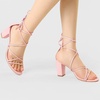 image:imageAllegra K Womens Strappy Lace Up Chunky Heeled Sandals  3 inches Heels Open Toe Faux leather Padded insole for comfort Summer Heel for Women Dress ShoesPink