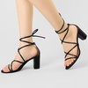image:imageAllegra K Womens Strappy Lace Up Chunky Heeled Sandals  3 inches Heels Open Toe Faux leather Padded insole for comfort Summer Heel for Women Dress ShoesBlack