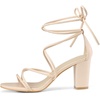 image:imageAllegra K Womens Strappy Lace Up Chunky Heeled Sandals  3 inches Heels Open Toe Faux leather Padded insole for comfort Summer Heel for Women Dress ShoesBeige
