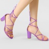 image:imageAllegra K Womens Strappy Lace Up Chunky Heeled Sandals  3 inches Heels Open Toe Faux leather Padded insole for comfort Summer Heel for Women Dress ShoesLavender