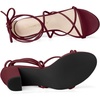 image:imageAllegra K Womens Strappy Lace Up Chunky Heeled Sandals  3 inches Heels Open Toe Faux leather Padded insole for comfort Summer Heel for Women Dress ShoesBurgundy