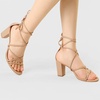 image:imageAllegra K Womens Strappy Lace Up Chunky Heeled Sandals  3 inches Heels Open Toe Faux leather Padded insole for comfort Summer Heel for Women Dress ShoesNude