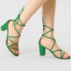 image:imageAllegra K Womens Strappy Lace Up Chunky Heeled Sandals  3 inches Heels Open Toe Faux leather Padded insole for comfort Summer Heel for Women Dress ShoesGreen