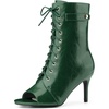 image:imageAllegra K Women Faux Leather Lace Up Peep Toe Stiletto Heel Ankle Boots  Pointed toe silhouette Comfortable toe room Versatile for daily wear ABS outsole constructionDark Green