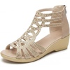 image:imageAllegra K Women Rhinestone Hollow Out Back Zipper Platform Sandals  Perforated upper with rhinestone accents Peeptoe design Back zipper closure 217inch heel heightLigth Brown