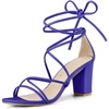 image:imageAllegra K Womens Strappy Lace Up Chunky Heeled Sandals  3 inches Heels Open Toe Faux leather Padded insole for comfort Summer Heel for Women Dress ShoesDark Blue