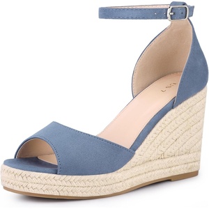 image:imageAllegra K Women Platform Espadrille Wedge Open Toe Ankle Strap Sandals  TPR outsole EVA wedge Wedge heel Party Office Casual Dating Evening Open toe Ankle strap PlatformHaze Blue