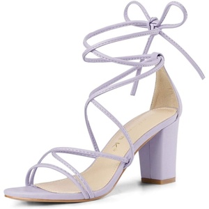 image:imageAllegra K Womens Strappy Lace Up Chunky Heeled Sandals  3 inches Heels Open Toe Faux leather Padded insole for comfort Summer Heel for Women Dress ShoesLight Purple