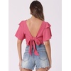 image:imageAllegra K Boho Tie Front Crop Top for Womens Sexy Spicy Deep V Neck Tops  Textured Beach Clothing Flowy Bell Sleeve Flare Sleeve Backless Tie Up Closure Short Ruffle SleeveHot Pink