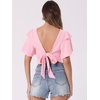 image:imageAllegra K Boho Tie Front Crop Top for Womens Sexy Spicy Deep V Neck Tops  Textured Beach Clothing Flowy Bell Sleeve Flare Sleeve Backless Tie Up Closure Short Ruffle SleeveLight Pink