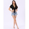 image:imageAllegra K Boho Tie Front Crop Top for Womens Sexy Spicy Deep V Neck Tops  Textured Beach Clothing Flowy Bell Sleeve Flare Sleeve Backless Tie Up Closure Short Ruffle SleeveBlack