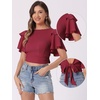 image:imageAllegra K Boho Tie Front Crop Top for Womens Sexy Spicy Deep V Neck Tops  Textured Beach Clothing Flowy Bell Sleeve Flare Sleeve Backless Tie Up Closure Short Ruffle SleeveClaret