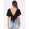 image:imageAllegra K Boho Tie Front Crop Top for Womens Sexy Spicy Deep V Neck Tops  Textured Beach Clothing Flowy Bell Sleeve Flare Sleeve Backless Tie Up Closure Short Ruffle SleeveBlack