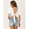 image:imageAllegra K Boho Tie Front Crop Top for Womens Sexy Spicy Deep V Neck Tops  Textured Beach Clothing Flowy Bell Sleeve Flare Sleeve Backless Tie Up Closure Short Ruffle SleeveWhite