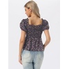 image:imageAllegra K Floral Top for Womens Sweetheart Neck Shirred Ruffle Peplum Tops  Sweetheart Neck Puff Short Sleeve Floral Pattern Smocked Bust and Shoulder Ruffled Hem Peplum TopCoffee