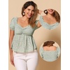 image:imageAllegra K Floral Top for Womens Sweetheart Neck Shirred Ruffle Peplum Tops  Sweetheart Neck Puff Short Sleeve Floral Pattern Smocked Bust and Shoulder Ruffled Hem Peplum TopLight Green