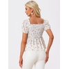 image:imageAllegra K Floral Top for Womens Sweetheart Neck Shirred Ruffle Peplum Tops  Sweetheart Neck Puff Short Sleeve Floral Pattern Smocked Bust and Shoulder Ruffled Hem Peplum TopWhite