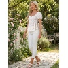 image:imageAllegra K Floral Top for Womens Sweetheart Neck Shirred Ruffle Peplum Tops  Sweetheart Neck Puff Short Sleeve Floral Pattern Smocked Bust and Shoulder Ruffled Hem Peplum TopWhite