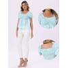 image:imageAllegra K Floral Top for Womens Sweetheart Neck Shirred Ruffle Peplum Tops  Sweetheart Neck Puff Short Sleeve Floral Pattern Smocked Bust and Shoulder Ruffled Hem Peplum TopBlue Green