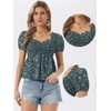 image:imageAllegra K Floral Top for Womens Sweetheart Neck Shirred Ruffle Peplum Tops  Sweetheart Neck Puff Short Sleeve Floral Pattern Smocked Bust and Shoulder Ruffled Hem Peplum TopDark Green