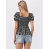 image:imageAllegra K Floral Top for Womens Sweetheart Neck Shirred Ruffle Peplum Tops  Sweetheart Neck Puff Short Sleeve Floral Pattern Smocked Bust and Shoulder Ruffled Hem Peplum TopBlack Floral