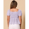 image:imageAllegra K Floral Top for Womens Sweetheart Neck Shirred Ruffle Peplum Tops  Sweetheart Neck Puff Short Sleeve Floral Pattern Smocked Bust and Shoulder Ruffled Hem Peplum TopLight Purple