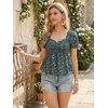 image:imageAllegra K Floral Top for Womens Sweetheart Neck Shirred Ruffle Peplum Tops  Sweetheart Neck Puff Short Sleeve Floral Pattern Smocked Bust and Shoulder Ruffled Hem Peplum TopDark Green
