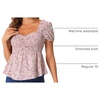 image:imageAllegra K Floral Top for Womens Sweetheart Neck Shirred Ruffle Peplum Tops  Sweetheart Neck Puff Short Sleeve Floral Pattern Smocked Bust and Shoulder Ruffled Hem Peplum TopPink