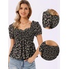 image:imageAllegra K Floral Top for Womens Sweetheart Neck Shirred Ruffle Peplum Tops  Sweetheart Neck Puff Short Sleeve Floral Pattern Smocked Bust and Shoulder Ruffled Hem Peplum TopBlack