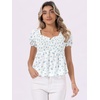 image:imageAllegra K Floral Top for Womens Sweetheart Neck Shirred Ruffle Peplum Tops  Sweetheart Neck Puff Short Sleeve Floral Pattern Smocked Bust and Shoulder Ruffled Hem Peplum TopBlue White